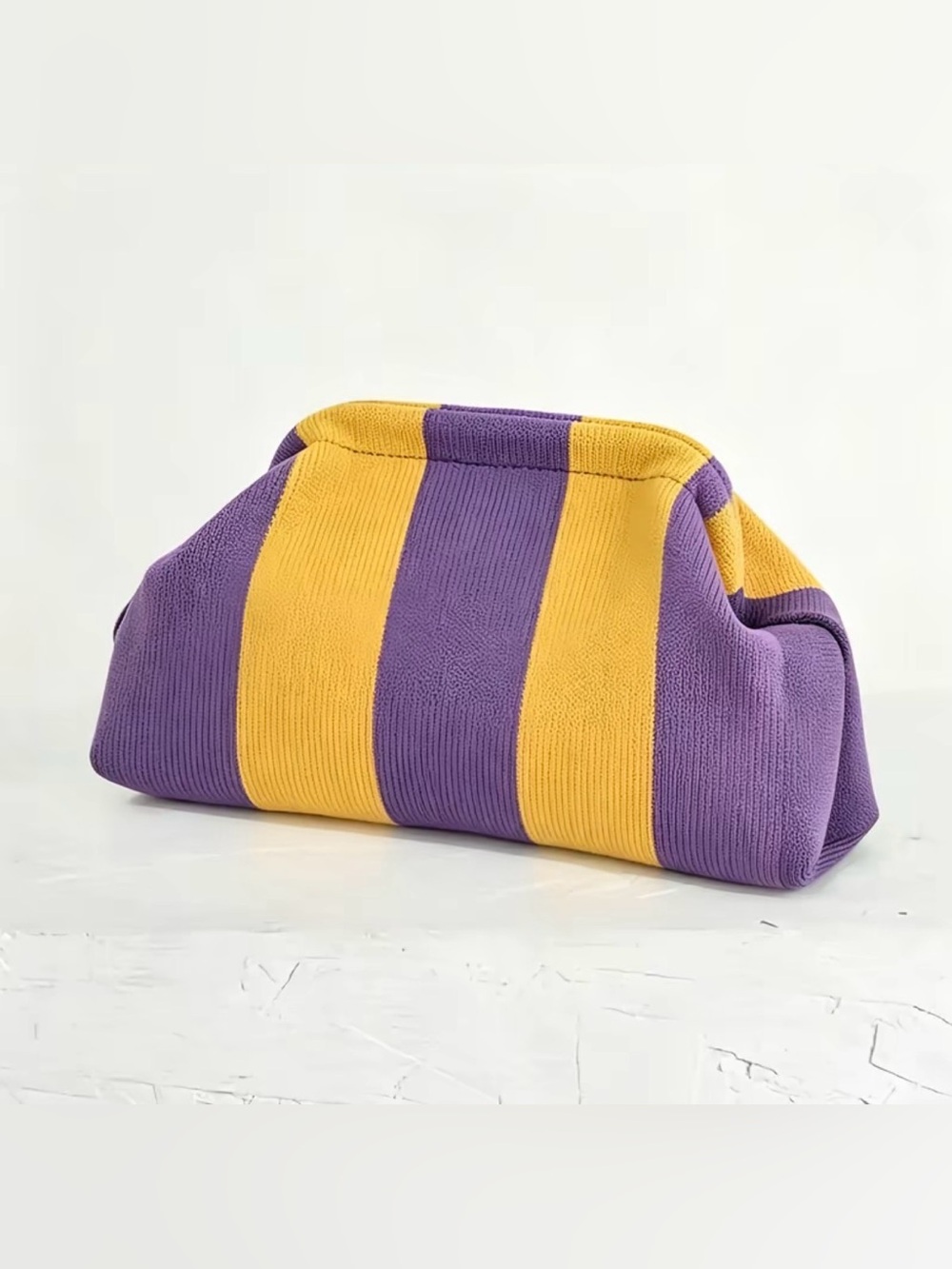 Striped Knit Clutch Bag in Purple and Yellow